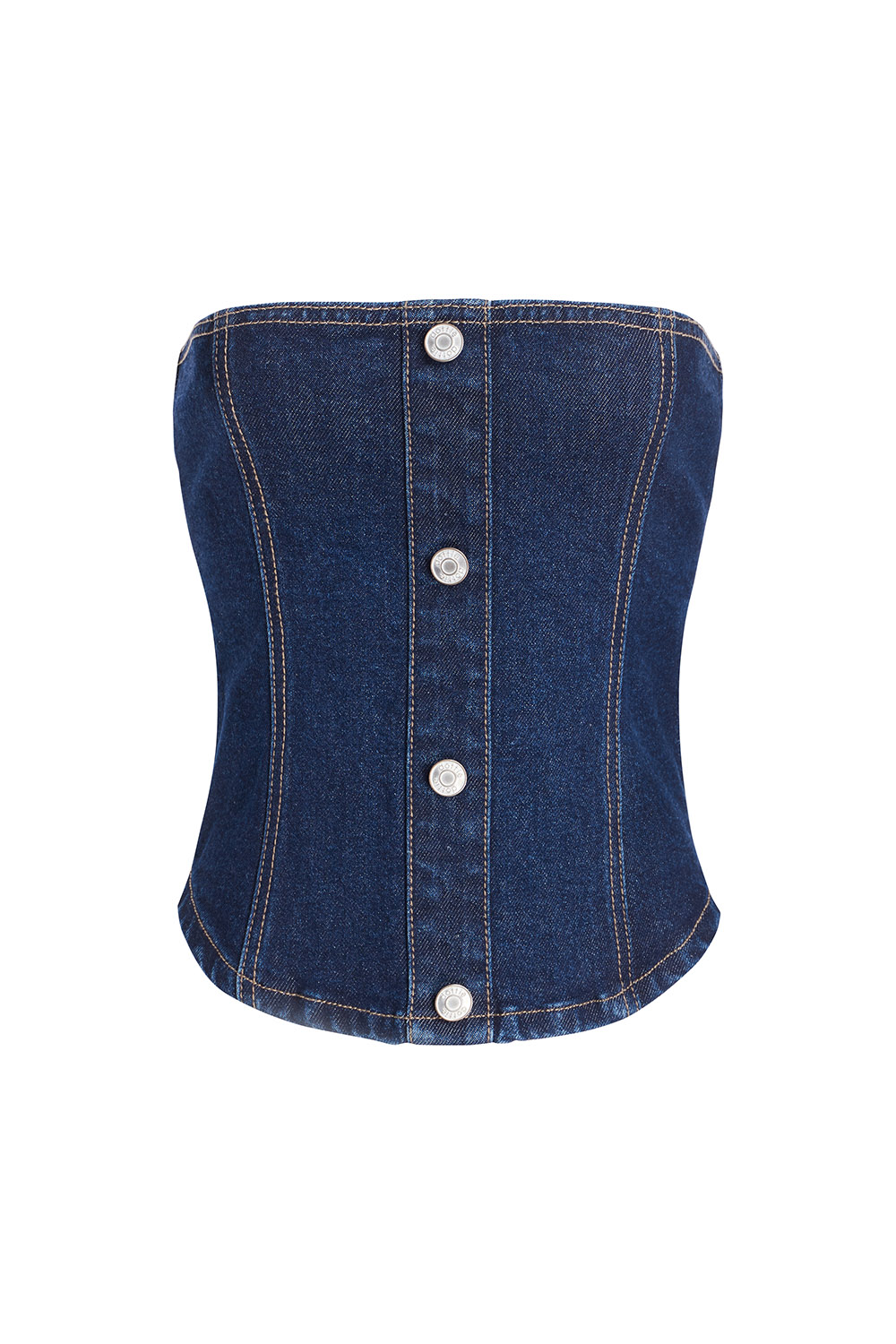DOTTIE - Áo ống denim đính nút - Xanh đậm - T0725