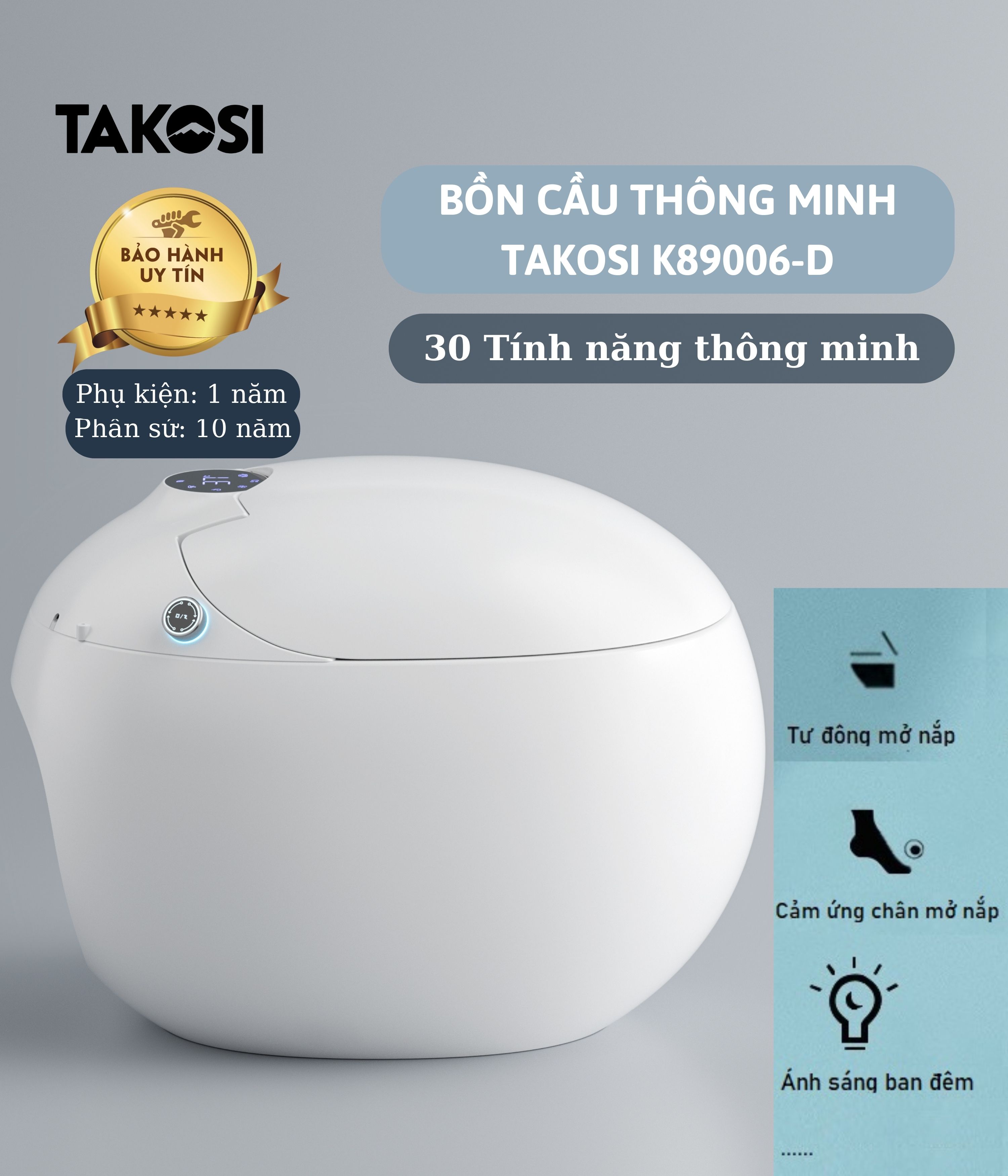 Bồn cầu thông minh xịt nước tự động đa chức năng TAKOSI K89006-D dùng gia đình khách sạn-hàng chính hãng bảo hành 10 năm