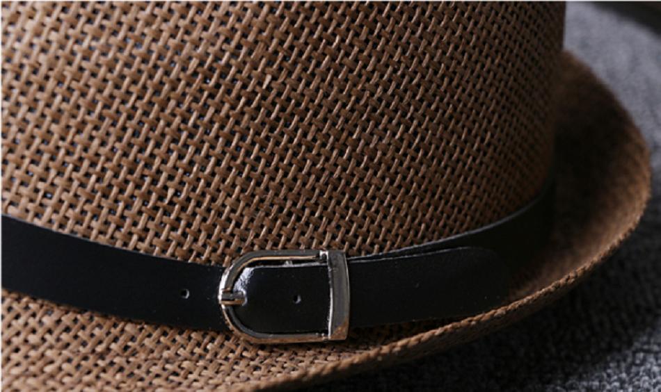 Mũ phớt cói cho nam vành nhỏ đai da Nón phớt panama nam màu nâu