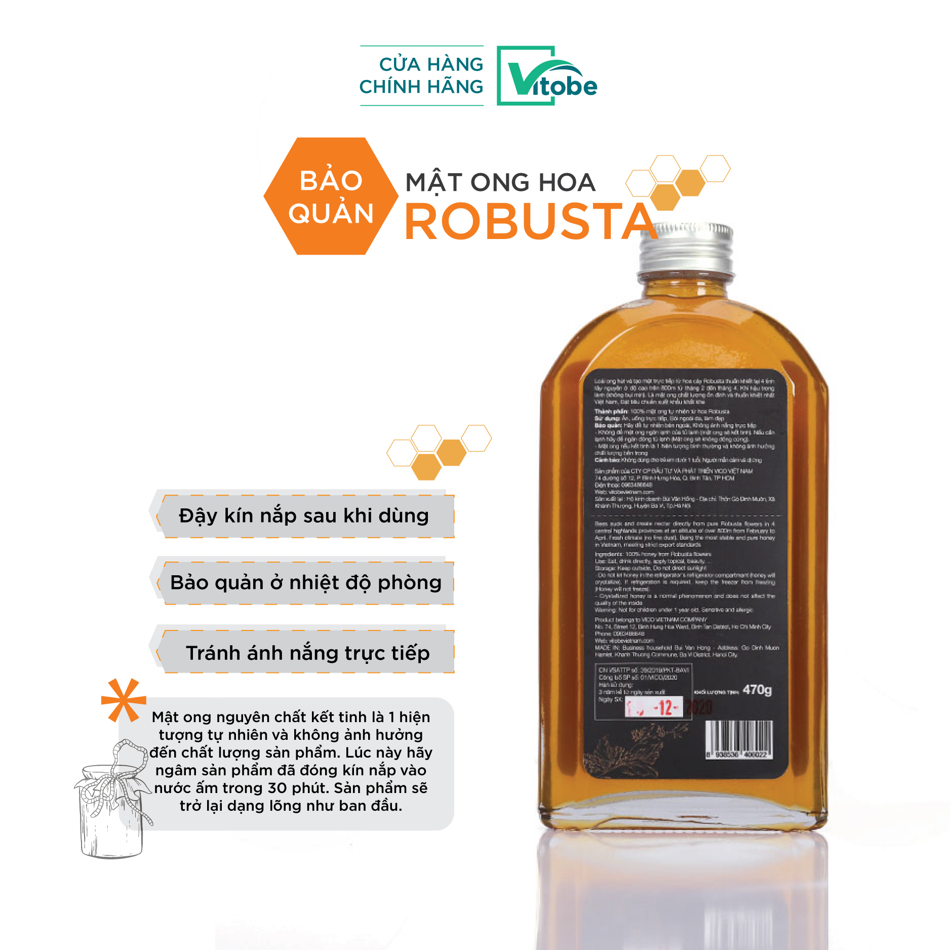 Mật Ong Hoa Robusta Vitobe - 100% Nguyên Chất & Hữu Cơ