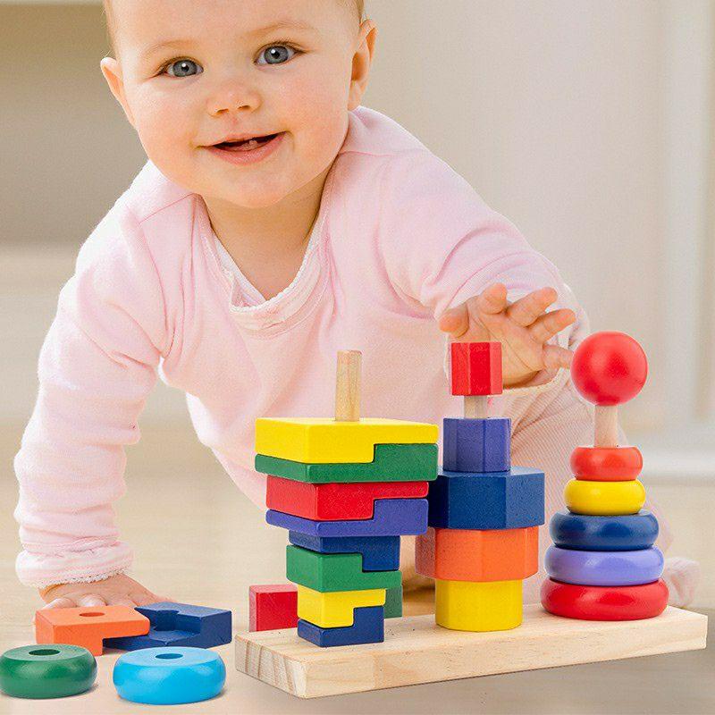 Đồ chơi tháp chồng 3 cọc gỗ Montessori loại to - đồ chơi phát triển trí tuệ