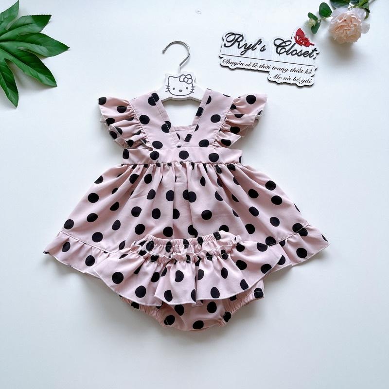 Váy Lolita Chấm Bi Bé Gái 3 - 12kg Chất Lụa Hàng Châu Mềm Mát