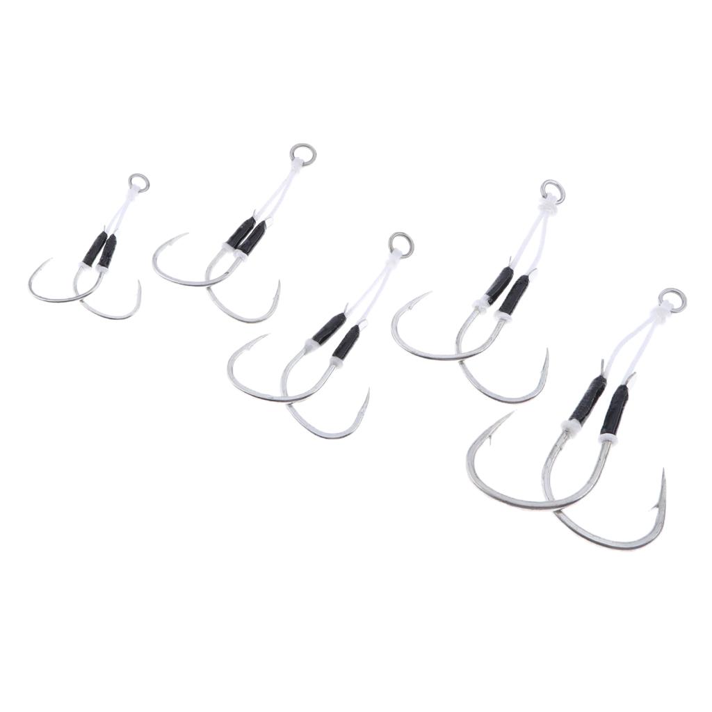 2 Pieces Carbon Steel Fishing Jig Hooks Barbed Assist Hooks with PE Line A