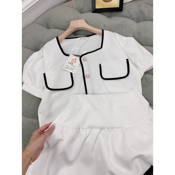 Set áo croptop mix chân váy 2 màu sang chảnh