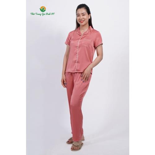 Bộ pijama lụa quần dài áo ngắn tay nữ B28.2104 - Thời Trang Gia Đình VT