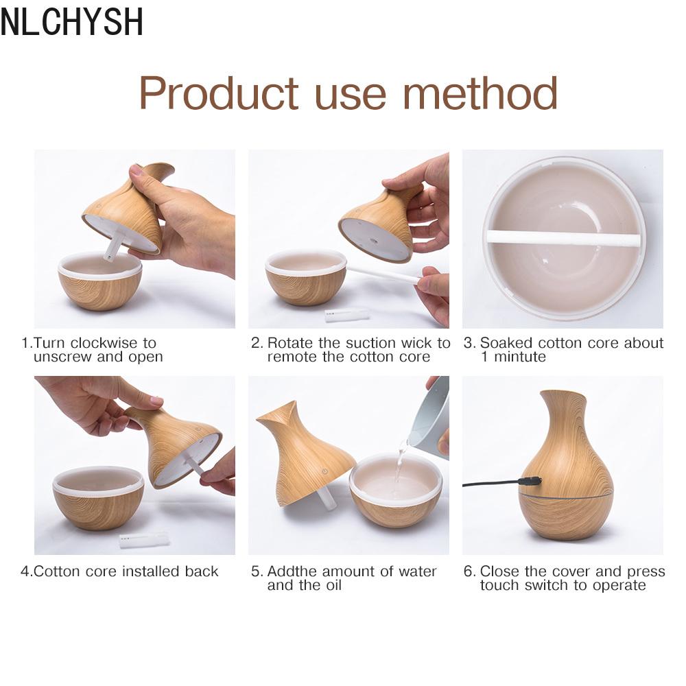 Điện Mini Máy Tạo Độ Ẩm Không Khí USB Siêu Âm Tinh Máy Khuếch Tán Tinh Dầu Vân Gỗ Thoáng Mát Phun Sương Tạo Đèn LED Cho Nhà Văn Phòng
