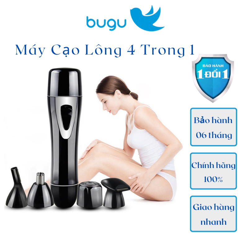 Máy Cạo Lông Toàn Thân Đa Năng Bugu BZ-3563B 4 In 1 Cạo Lông Mày Vùng Kín Mặt Nách Chân Tay Tỉa Lông Mũi - Hàng Chính Hãng