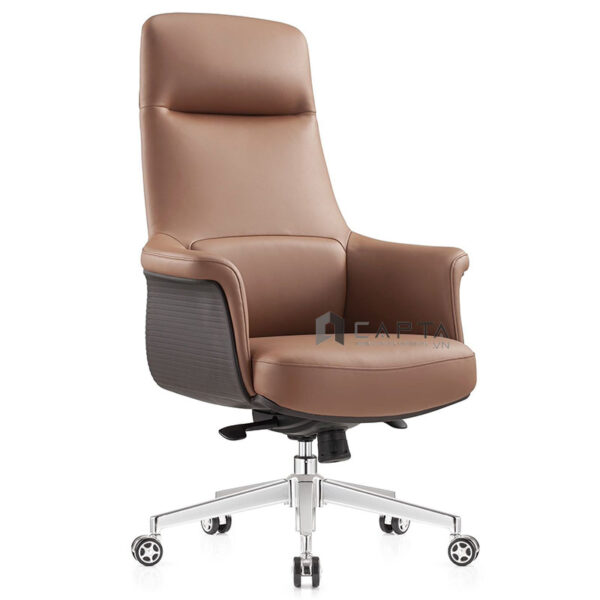 Ghế Giám đốc nữ nệm da PU màu xám CM4490-P Nội thất Capta Ghế Giám đốc nữ bọc da PU cao cấp êm ái chân xoay thép mạ chrome bóng ngả lưng nghỉ trưa thư giãn