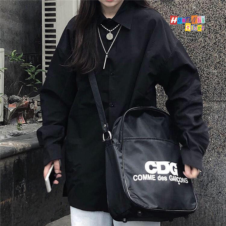 Sơ Mi Trơn Dáng Rộng Basic Unisex Tay Dài Màu Đen - MM - M