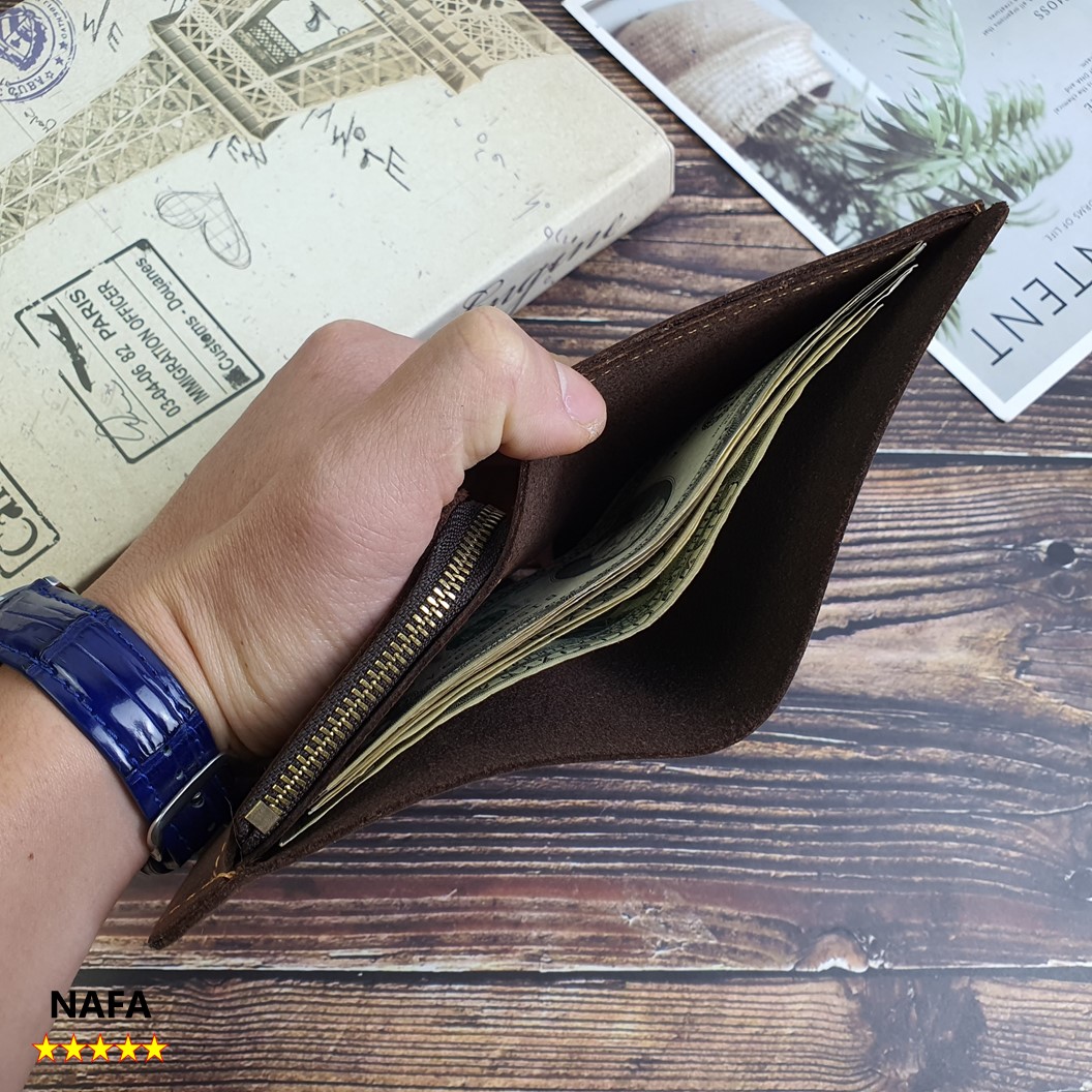 Ví da nam, ví ngang da bò sáp NAFA WS112 tiện lợi nhỏ gọn, sang trọng  – Màu Nâu sáp