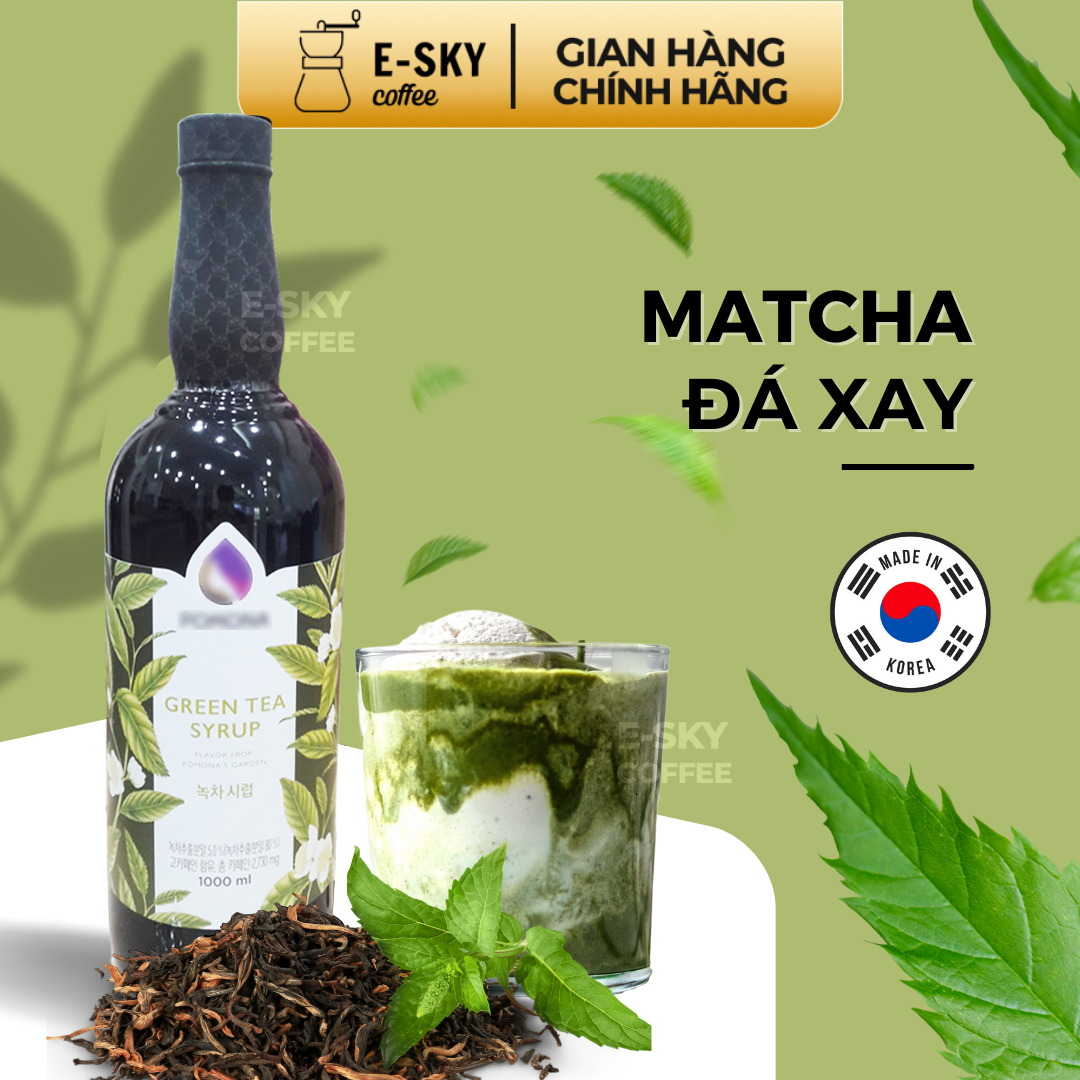 Siro Trà Xanh Green Tea Syrup Nguyên Liệu Pha Chế Hàn Quốc Chai Thủy Tinh 1 Lít