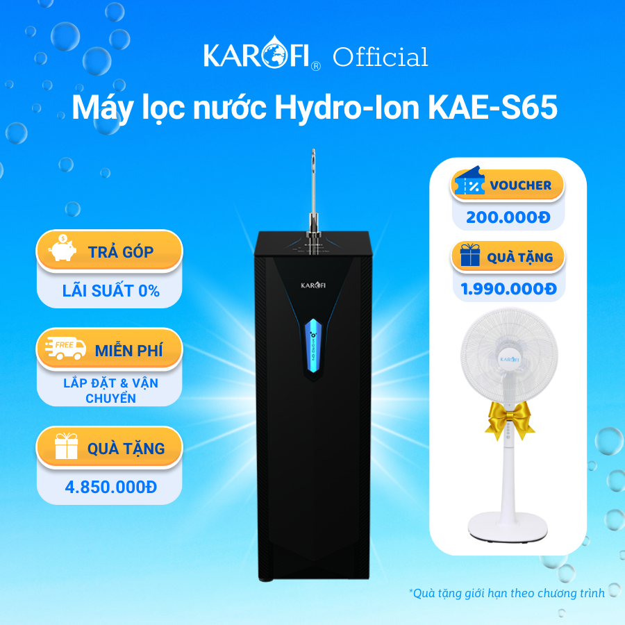 Máy lọc nước 11 lõi Hydro-Ion KAE-S65 Karofi,  Màng RO 100 GPD Purifilm Mỹ - Hàng chính hãng - Miễn phí lắp đặt toàn quốc