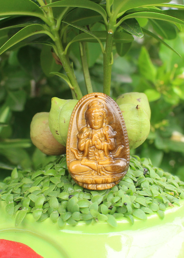 Mặt Dây chuyền Phật Bản Mệnh tuổi Thân, Mệnh Thổ, Phật Như Lai Đại Nhật, Đá Mắt hổ, Cỡ nhỏ AKO1