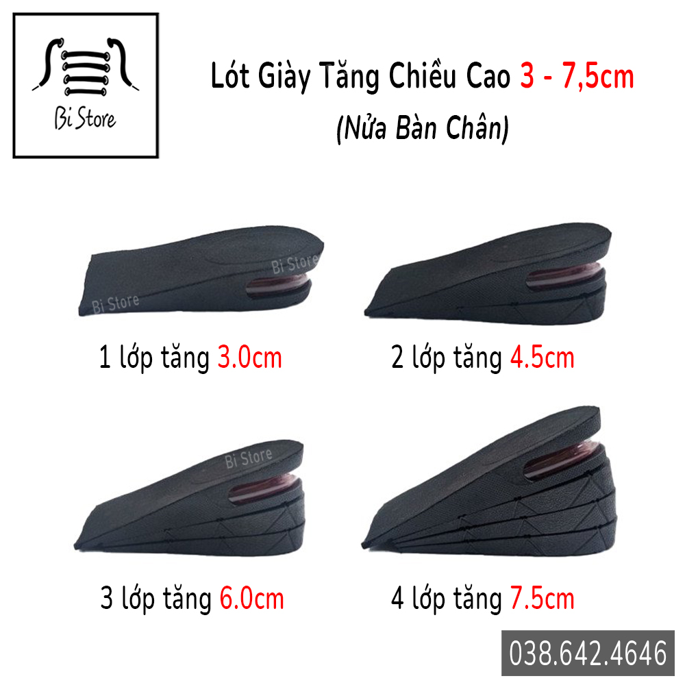 [Bán theo cặp] Lót giày tăng chiều cao 1,5 - 7,5cm có đệm khí cao cấp, thấm hút mồ hôi, thoáng khí, phù hợp với cả nam và nữ, chống trơn trượt (Cắt chỉnh size được tuỳ ý)