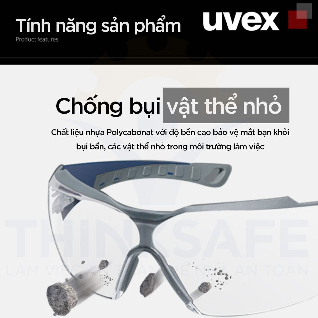 Kính bảo hộ UVEX PHEOS CX2 kính chống bụi chống hơi nước chống trầy xước vượt trội Chống tia UV mắt kính đi xe máy lao động tròng trắng gọng xanh, mã 9198257
