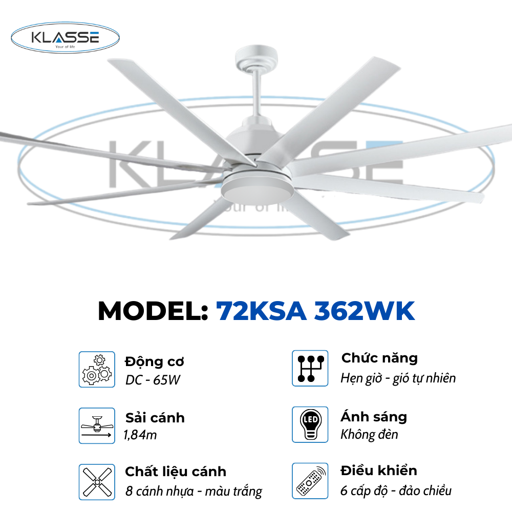 Quạt trần không đèn Klasse 72KSA 362WK Hàng chính hãng