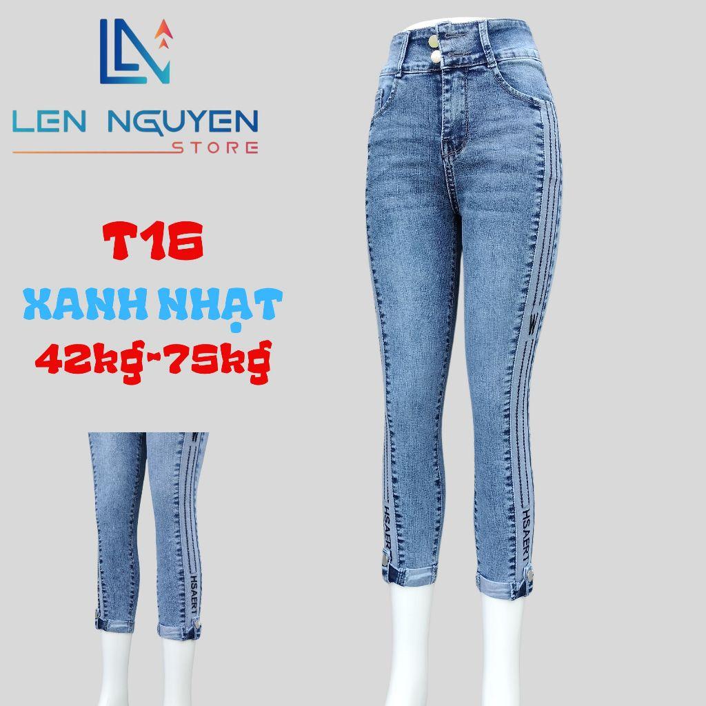 T16_Quần jean nữ, 9 tất, lưng cao, quần bò nữ dáng ôm, quần rin nữ có big size, cho 42kg đến 75kg,LEN NGUYEN STORE - Xám