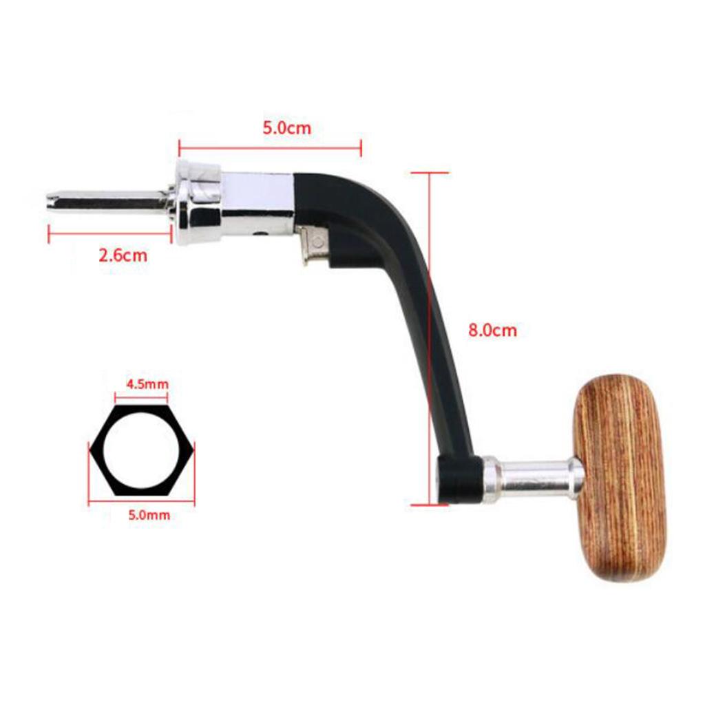 Metal Spinning Fishing Reel Handle Rocker Arm Wooden Crank Handle Black L
