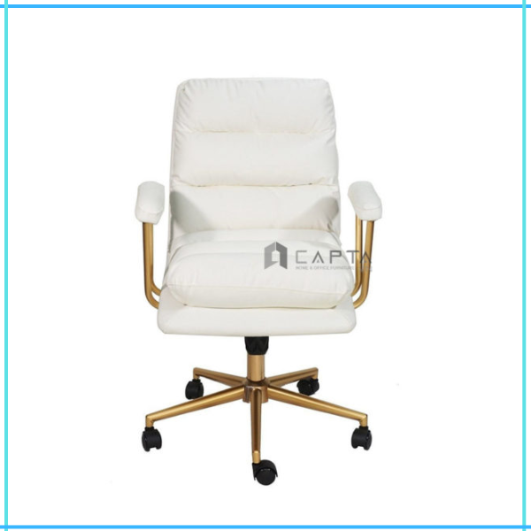 Ghế nữ làm việc màu trắng nệm da PU chân tăng giảm Ghế trang điểm chân nhũ vàng CE1018-P - Golden leg leather chair