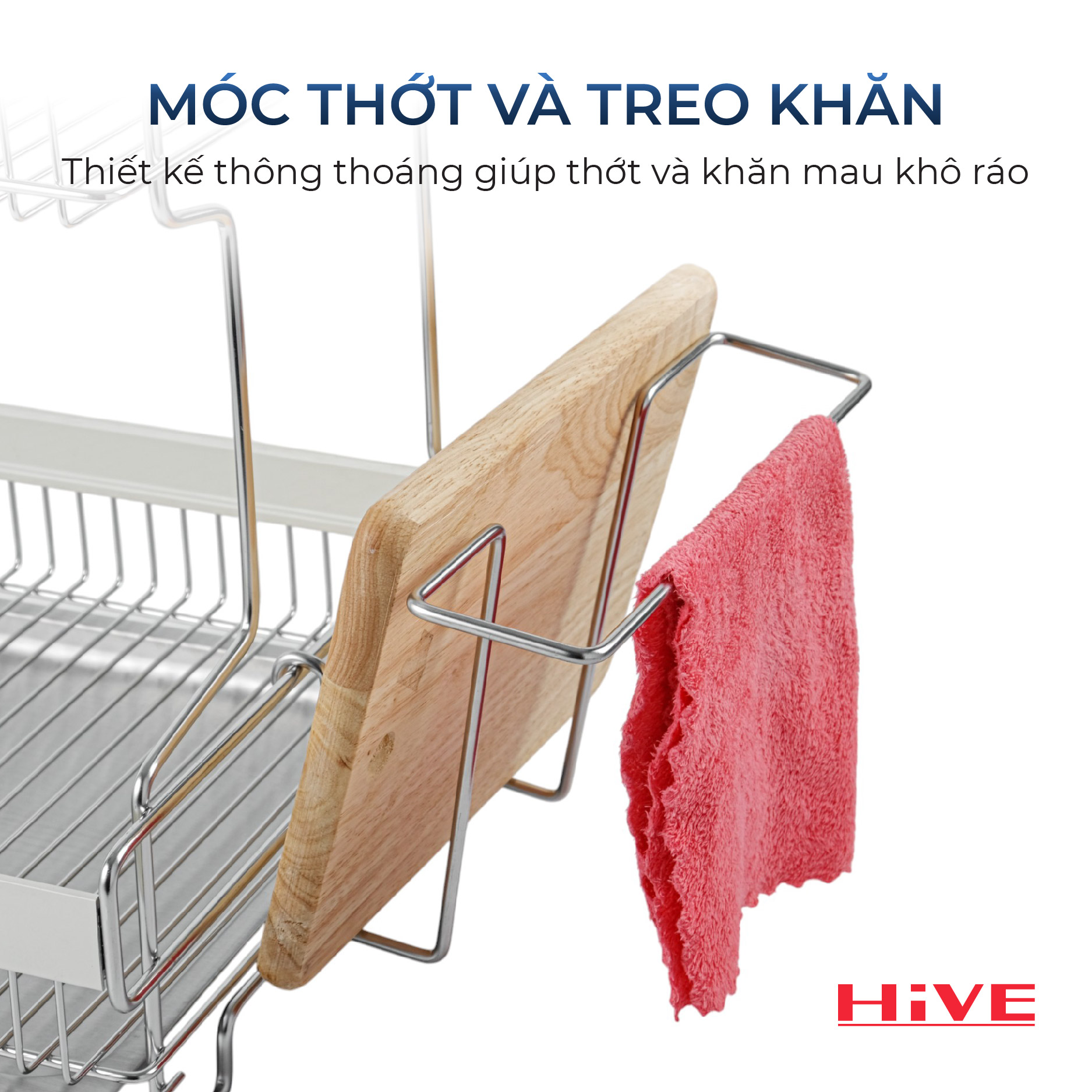 Giá úp chén bát HiVE ALC 2 tầng White inox Hàn Quốc cao cấp