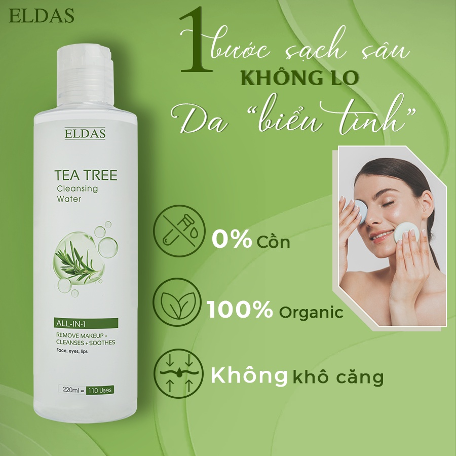 Combo Nước tẩy trang ELDAS cho da nhạy cảm 250ml &amp; Sữa rửa mặt ELDAS dạng GEL Tinh chất TRÀM TRÀ 120ml