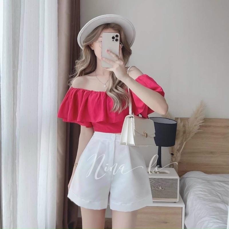 Sét áo trễ vai xếp bèo kèm quần xinh lung linh