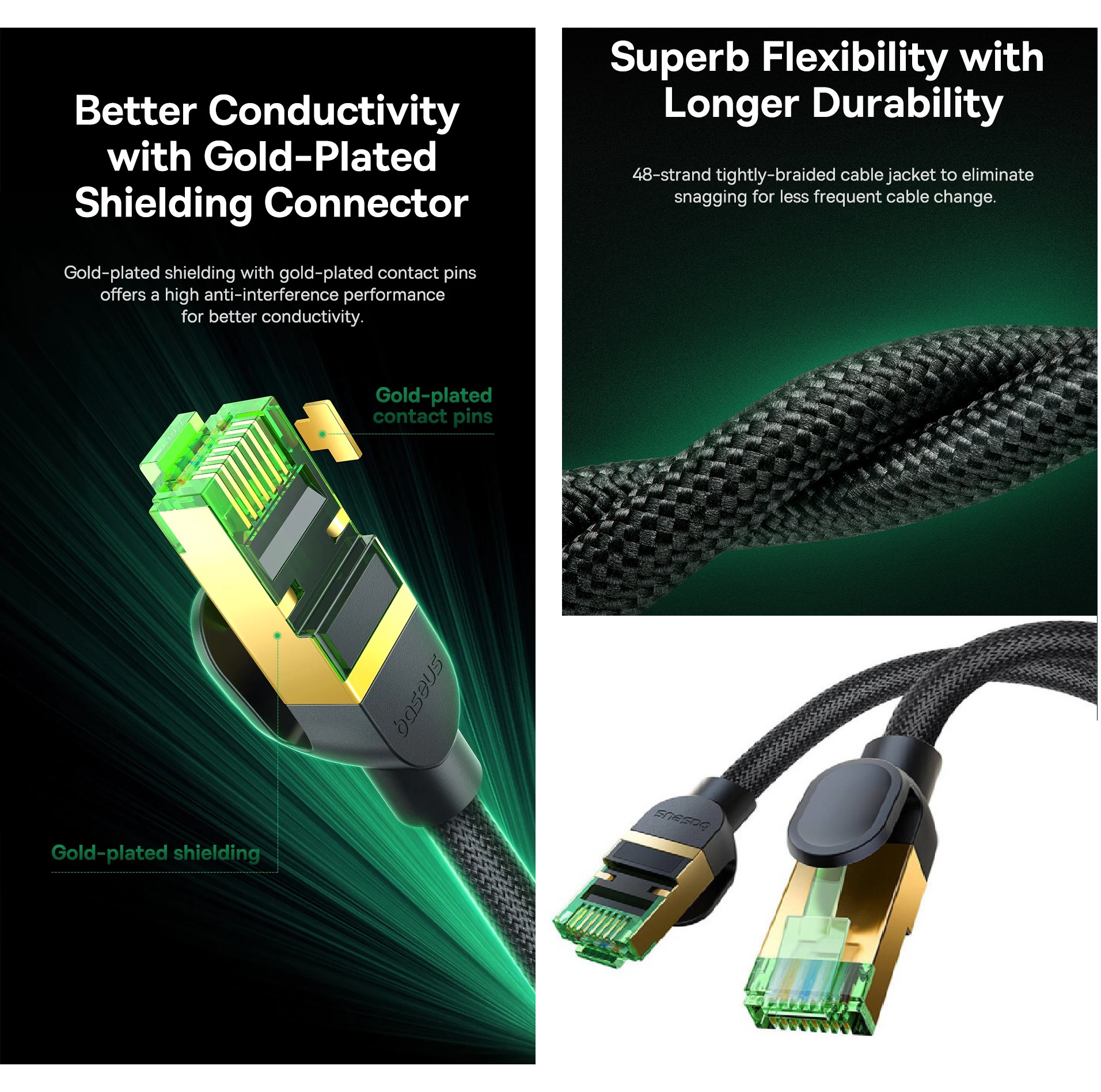 Cáp mạng LAN CAT8 dây dù bện kết nối internet tốc độ cao 40Gbps 2000Hz Baseus Ethernet Braided Cable _ hàng chính hãng