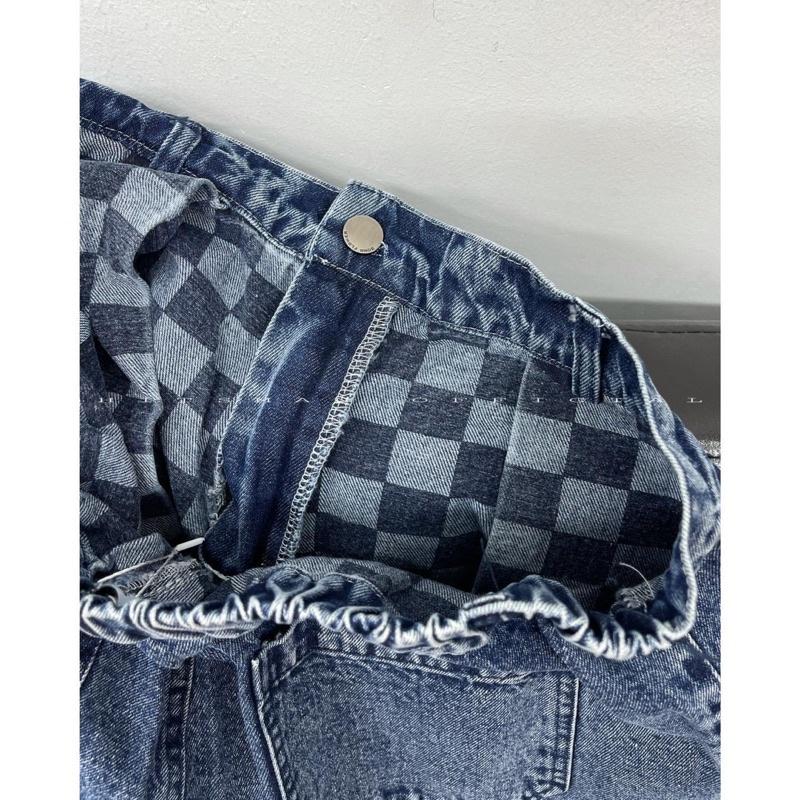 Quần jean xanh mặc 2 mặt caro b313