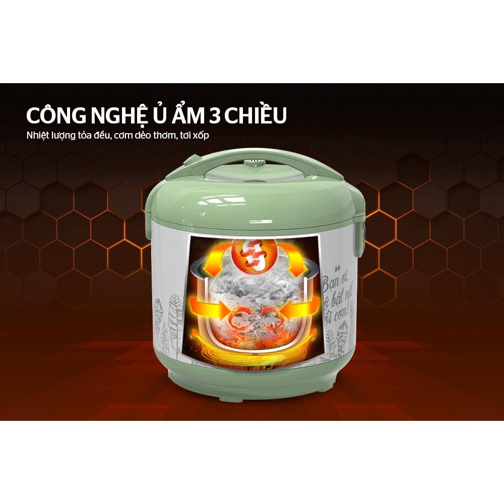 Nồi cơm điện Sunhouse SHD8621, Công suất 700W, Dung tích 1.8 lít, Sản xuất tại Việt Nam, Hàng chính hãng - Bảo hành 12 tháng