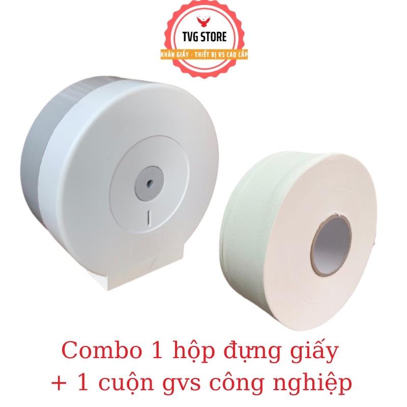 COMBO 1 Hộp đựng giấy vệ sinh công nghiệp cuộn lớn SIÊU BỀN + 1 cuộn giấy vệ sinh