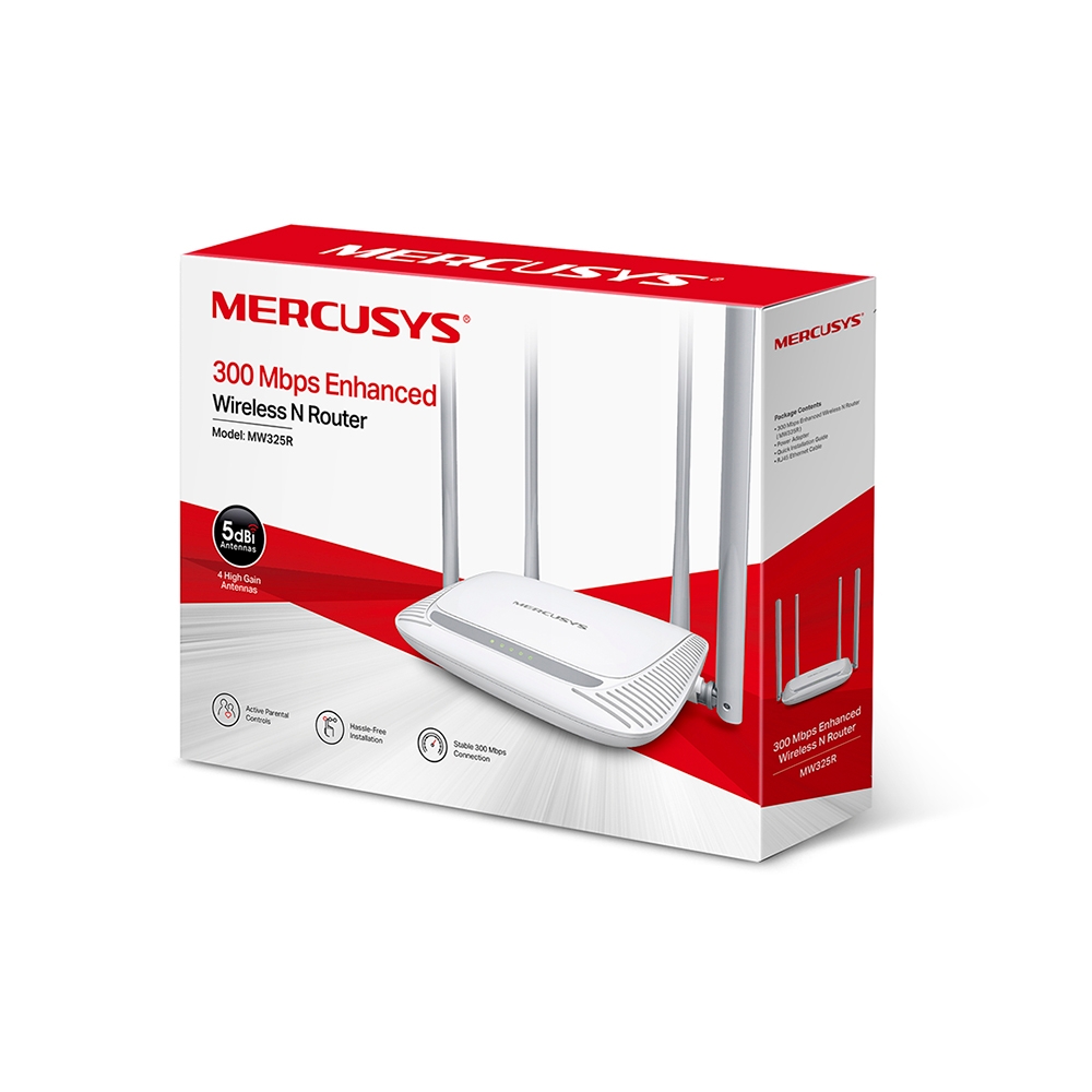 Bộ phát Wifi không dây Mercusys MW 325R 4 râu ( Trắng)