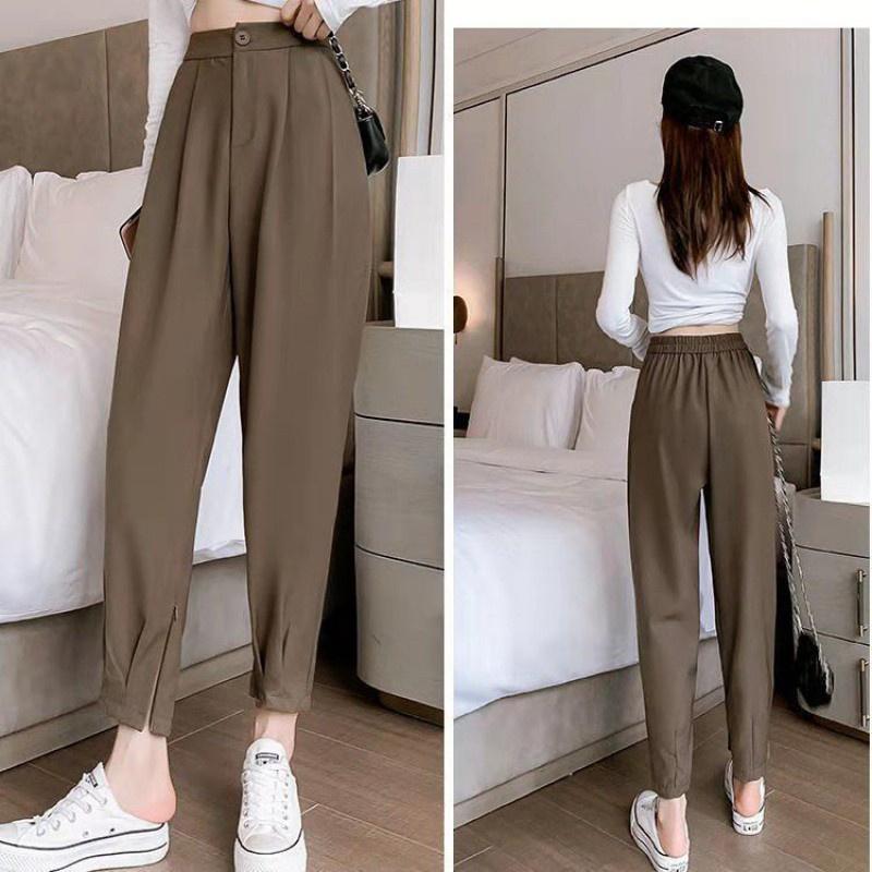 Quần tây nữ lưng cao công sở Doloxi đẹp xếp ly gấu khóa lưng chun sau Q115