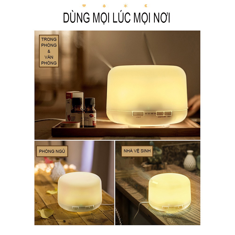 Máy Phun Sương, Tạo Độ Ẩm 500ML Có Đèn Led 7 Chế Độ Màu - Hàng Chính Hãng