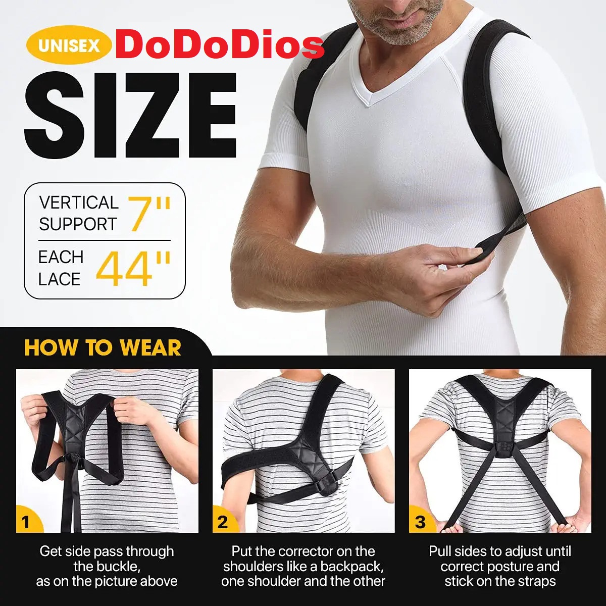 Back Brace Posture Corrector for Women and Men - Adjustable Upper Back Brace Straightener for Posture and Clavicle Support - Upper Spine Support, Providing Pain Relief From Neck, Upper Back Corrector and Shoulder (25-50") - dododios đai chống gù lưng