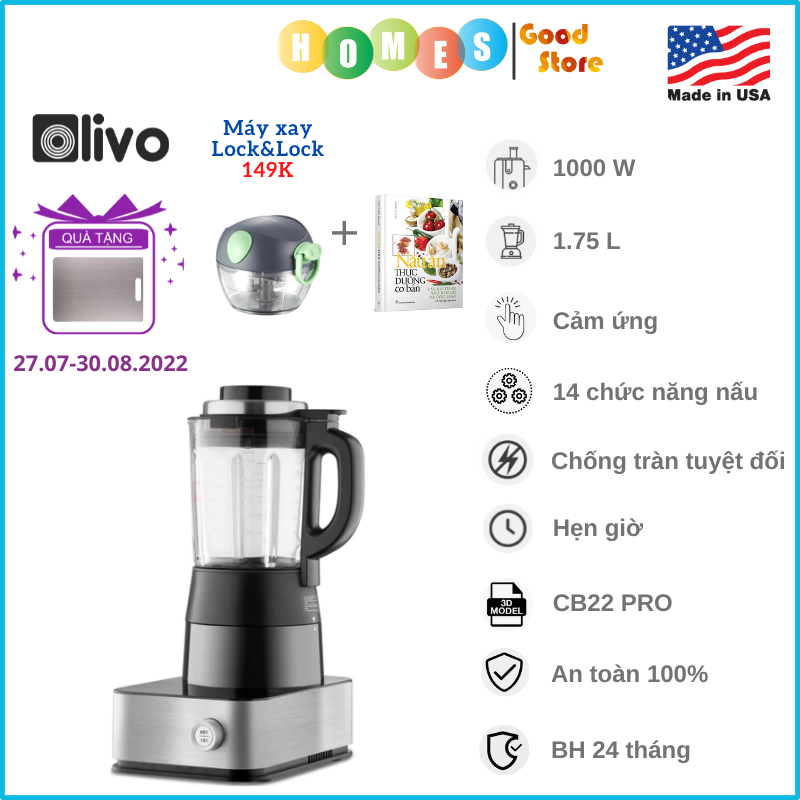 Máy Làm Sữa Hạt Olivo CB22 Pro Thương Hiệu Mỹ Gồm 14 Chức Năng - Hàng Chính Hãng