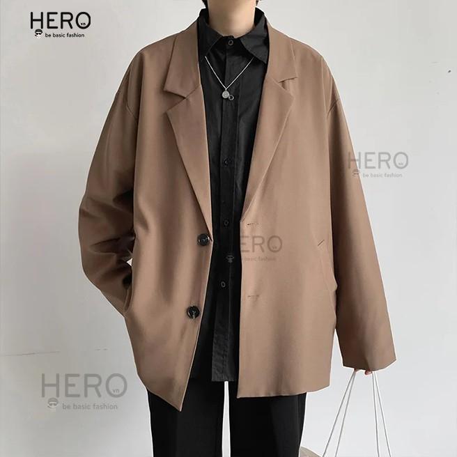 Áo Blazer Nam phong cách Hàn Quốc BZ01 Form Dáng Rộng Dài Tay Áo Khoác Nam 2 Lớp Thời Trang HERO