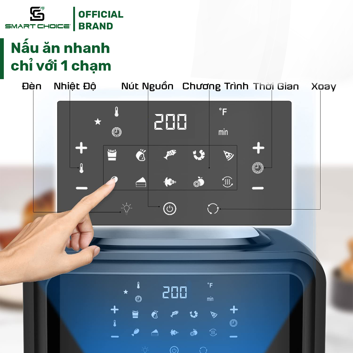 Nồi Chiên Không Dầu Điện Tử SMARTCHOICE SCG-AFO12D | 16D 12L-16L Cao Cấp - 10 Chế Độ Nấu ( Công Suất 1800W ), Lò Chiên Không Dầu Cảm Ứng, Đầy Đủ Phụ Kiện Đa Năng - Bảo Hành CHÍNH HÃNG 18 tháng