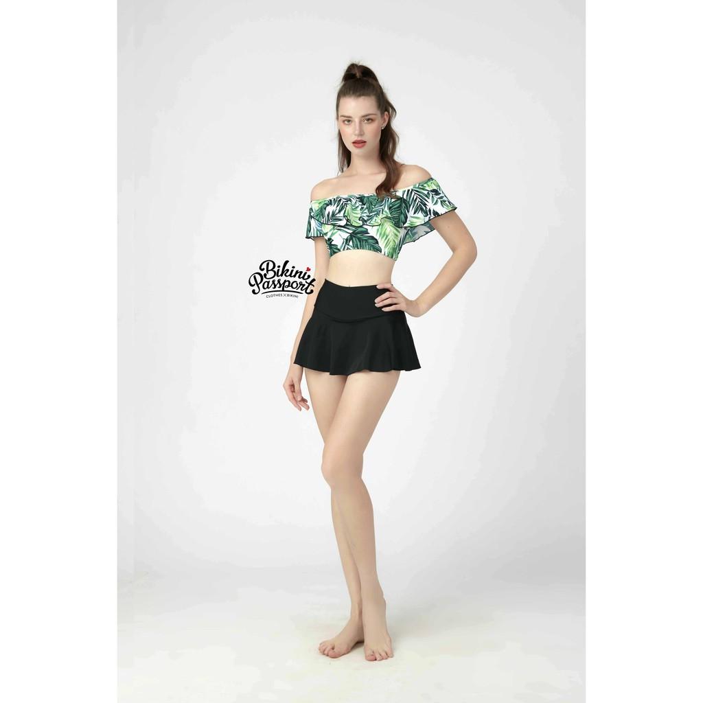 Đồ bơi Nữ BIKINI PASSPORT kiểu Hai mảnh váy, vai áo bèo- màu Xanh lá - BS299_GN