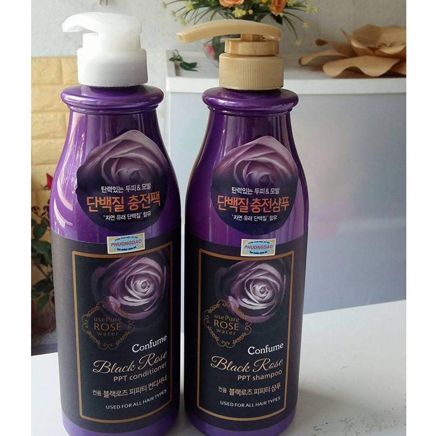 Dầu gội hoa hồng đen Confume Black Rose Shampoo Hàn Quốc 750ml Tặng móc khóa