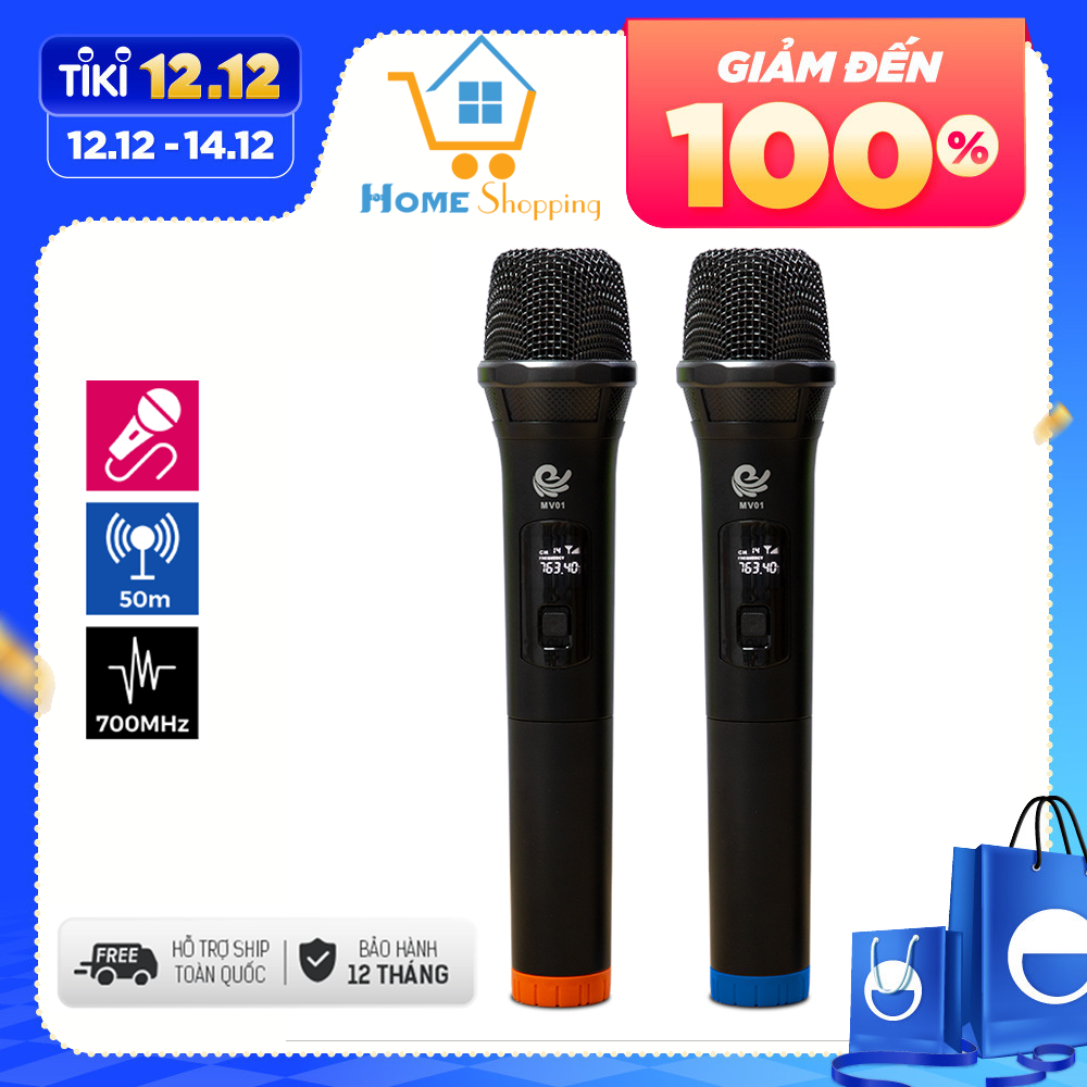 Micro Không Dây Karaoke Vietstar, 2 Mic Chuyên Dành Cho Mọi Loa Kéo, Âm Ly, Tần Số 50. Model MV01, Hàng Nhập Khẩu