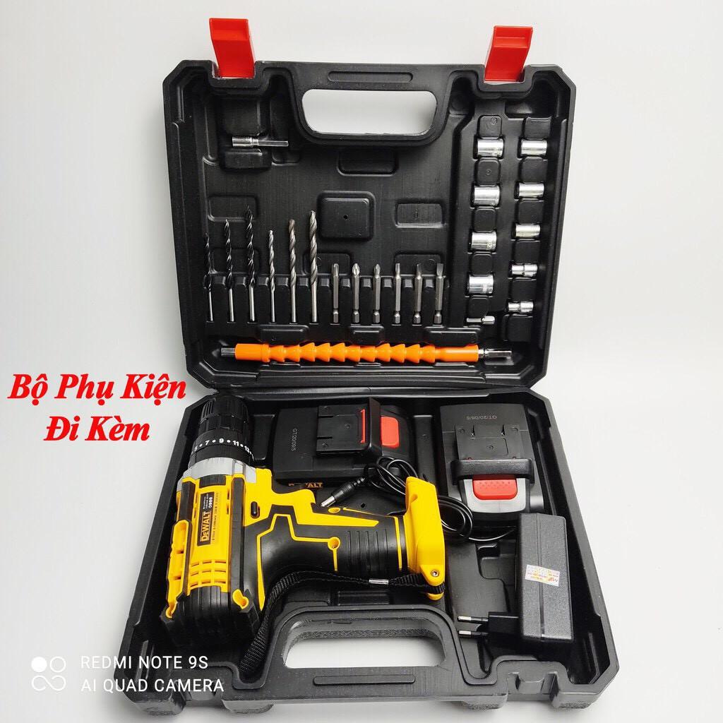 Máy khoan pin Dewalt 26V - 3 CHỨC NĂNG: Khoan tường, săt, gỗ - Bắt vít - Bắn tôn - Tặng kèm Bộ phụ kiện 25 chi tiết