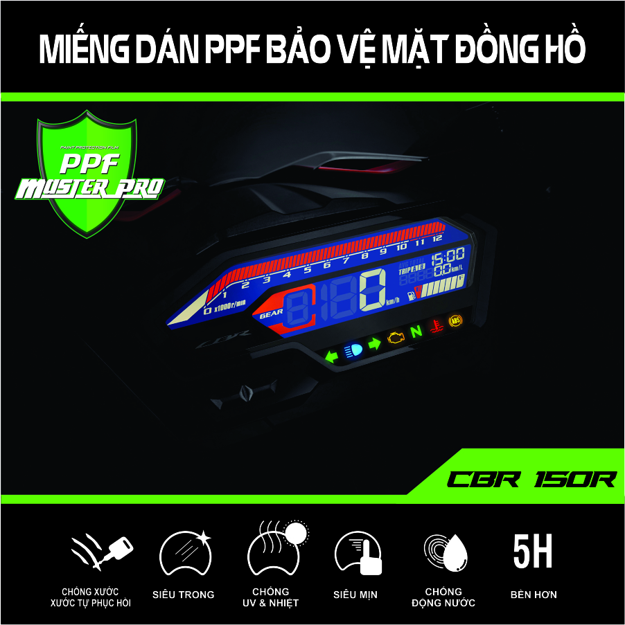 Miếng Dán PPF Bảo Vệ Mặt Đồng Hồ Xe Moto CBR 150R | Chất Liệu Film PPF