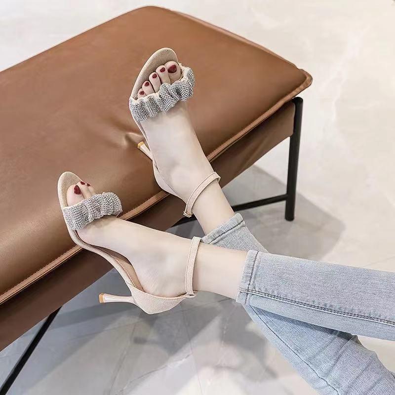 Giày cao gót hở ngón đính đá thời trang mùa hè Hàn Quốc 2021 xiaoxiangfeng