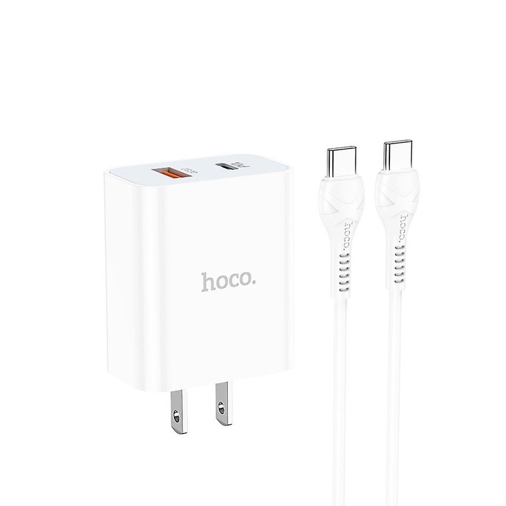 Bộ sạc PD20W Hoco C97 chân dẹt cổng USB và Type- C kèm dây sạc Type-C to Type-C dài 1M cho Android - Hàng chính hãng