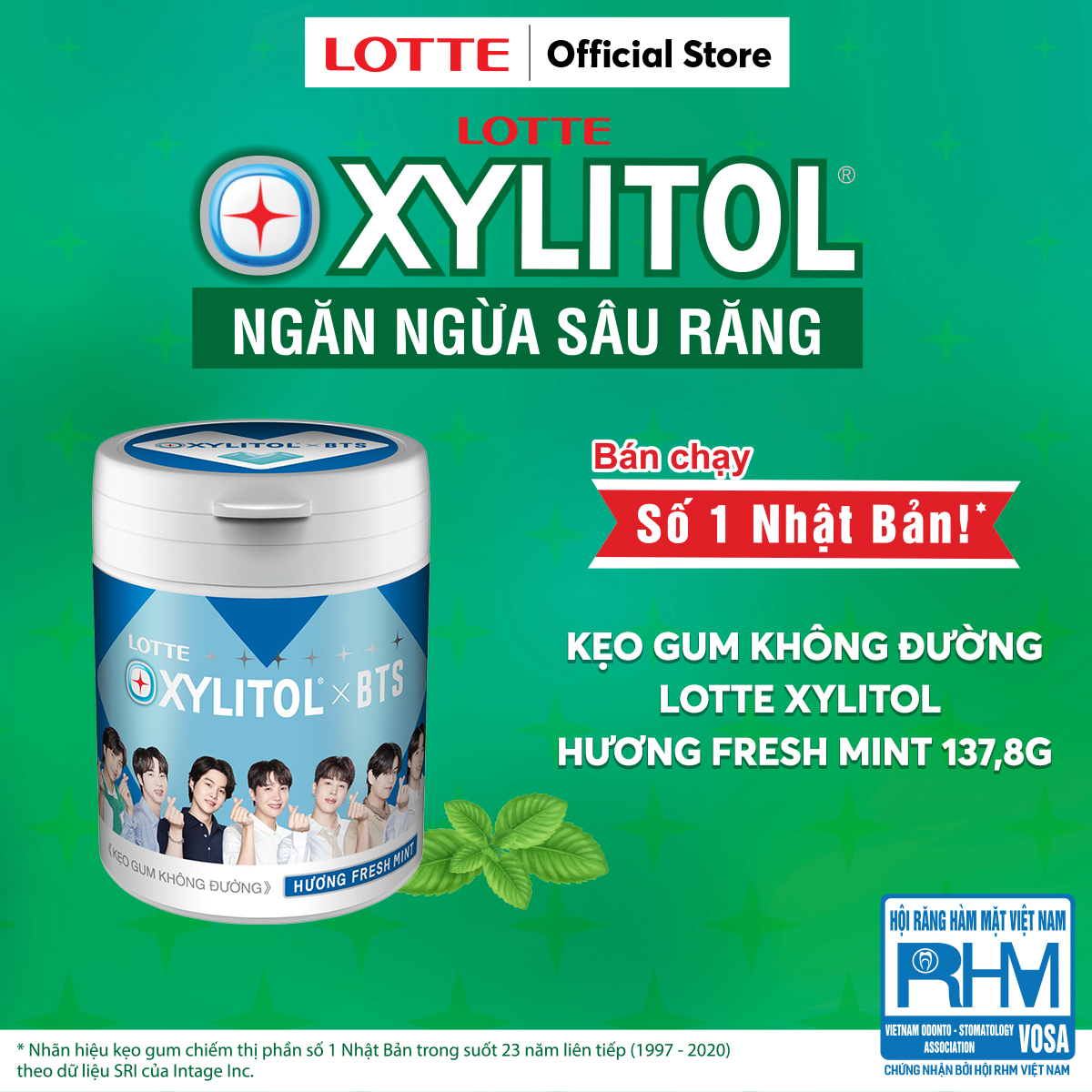 Kẹo Gum không đường Lotte Xylitol - Hương Fresh Mint 130,5 g