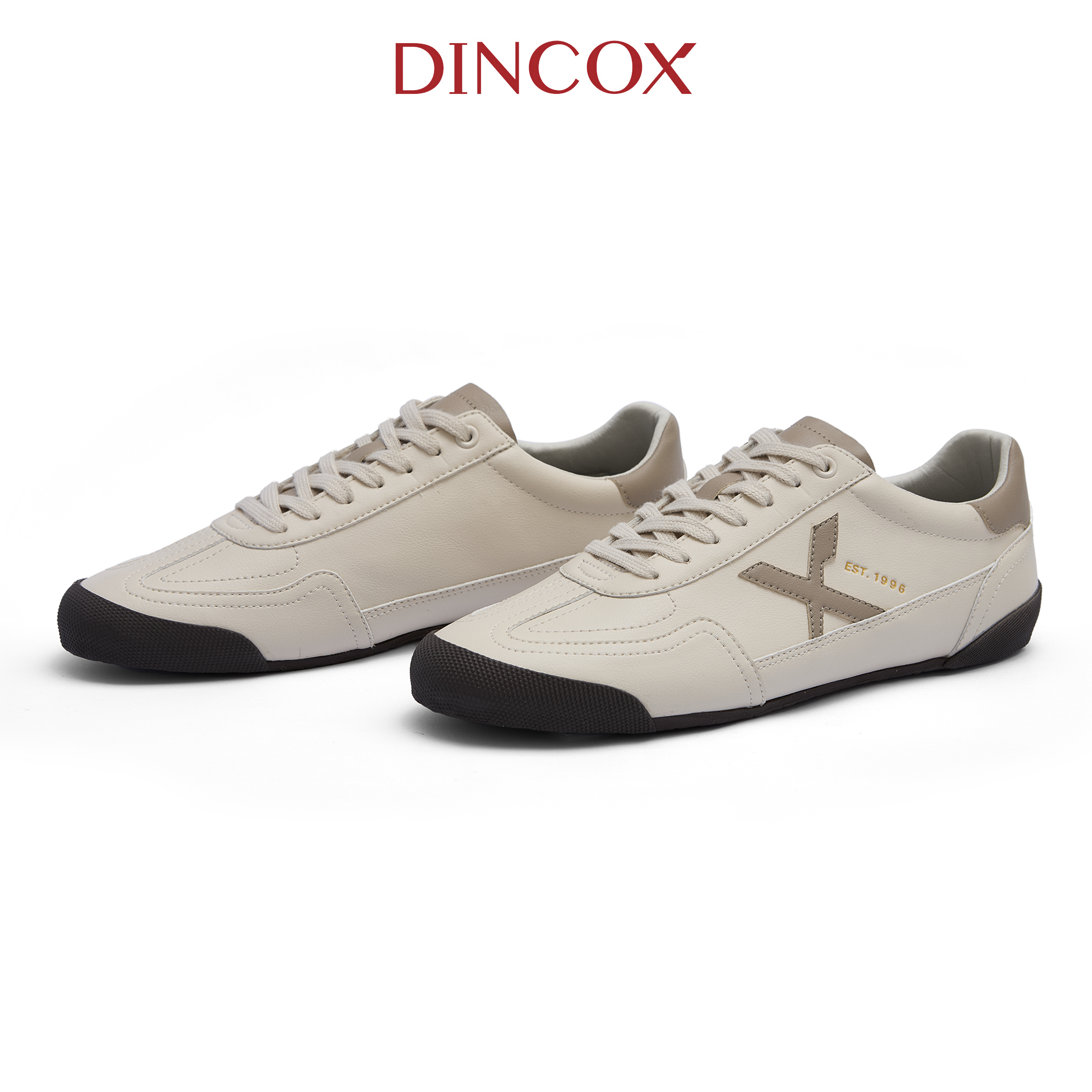 Giày Sneaker Da Nam Nữ Dincox DC47 BEIGE/TAUPE Shoes Đế Bằng, Bền Và Nhẹ Hơn