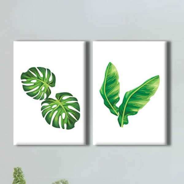 Bộ 2 Tranh Ép Gỗ MDF "Lá Xanh" W101