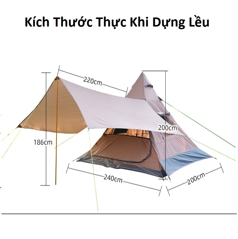 Lều Cắm Trại Du Lịch Dã Ngoại, Lều Phượt Tự Bung 4 đến 6 người Chống Thấm Nước Chống Muỗi Gấp Gọn Tiện Lợi Dạng KIm Tự Tháp