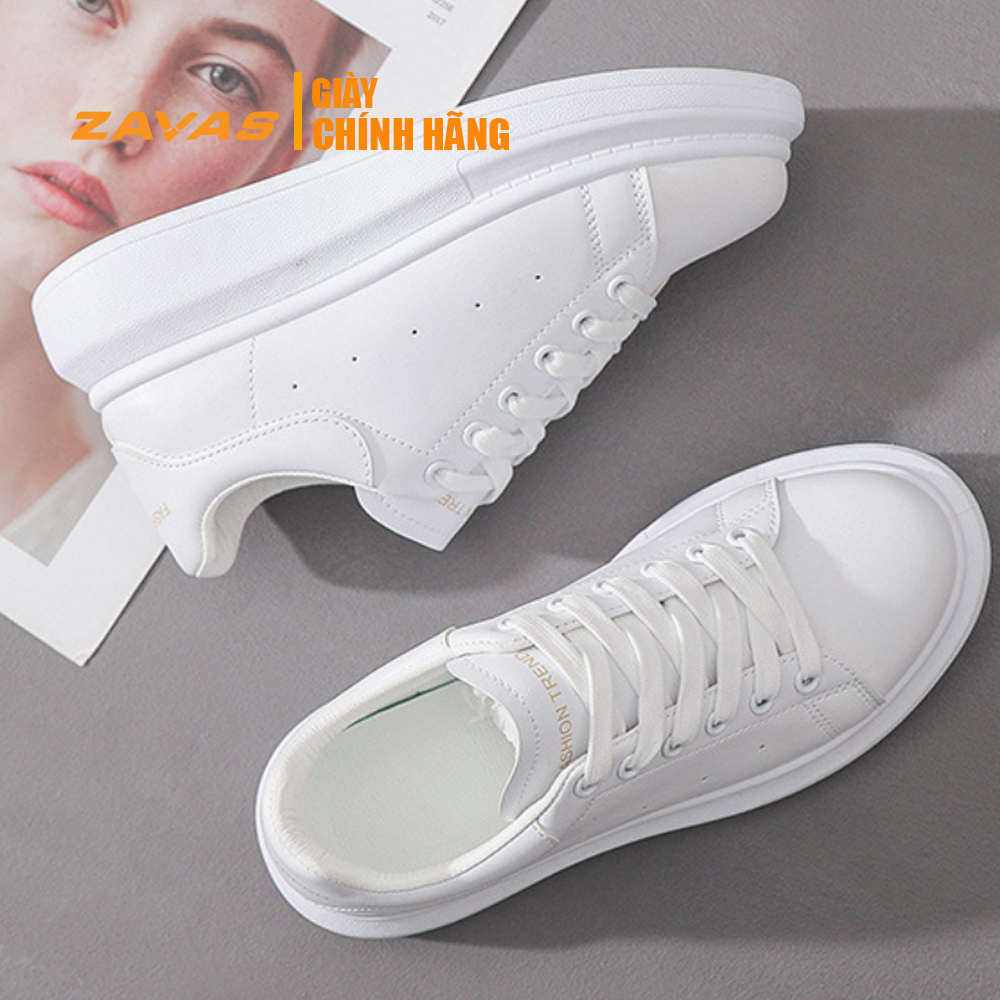 Giày thể thao nữ giày sneaker nữ màu trắng đế 3cm bằng da màu trắng hiệu ZAVAS - S387