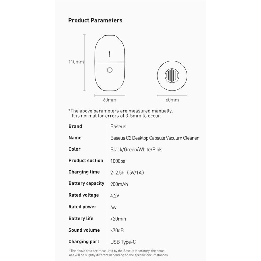 Baseus -BaseusMall VN Máy Hút Bụi Baseus C2 Mini Không Dây Cầm Tay Để Bàn Tiện Dụng (Hàng chính hãng